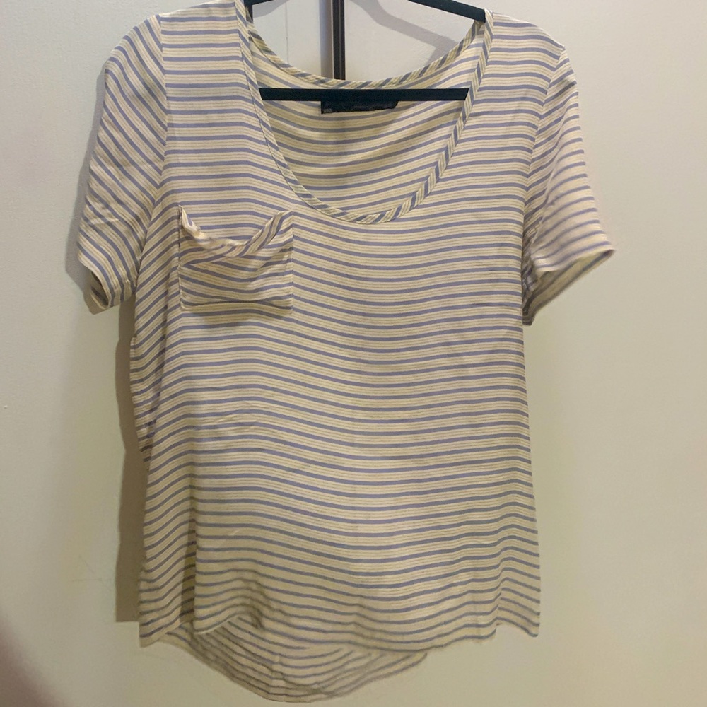 SILK Blue Stripe Cowl Neck Shirt
